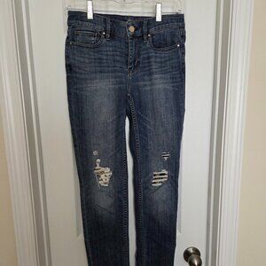 WHBM The Slim Distressed Jeans with deconstructed ankle hem.  Size 0